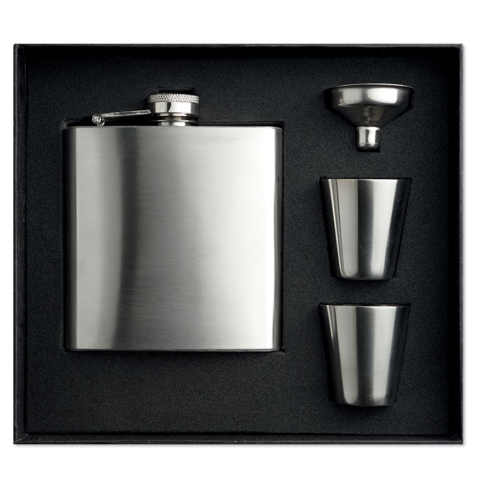 Flask publicitaire -Slimmy flask set silver mate
